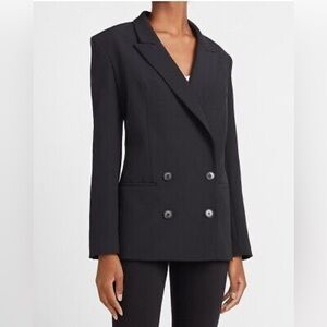 Express Womens Medium Black Double Breasted Oversized Boyfriend Blazer Jacket